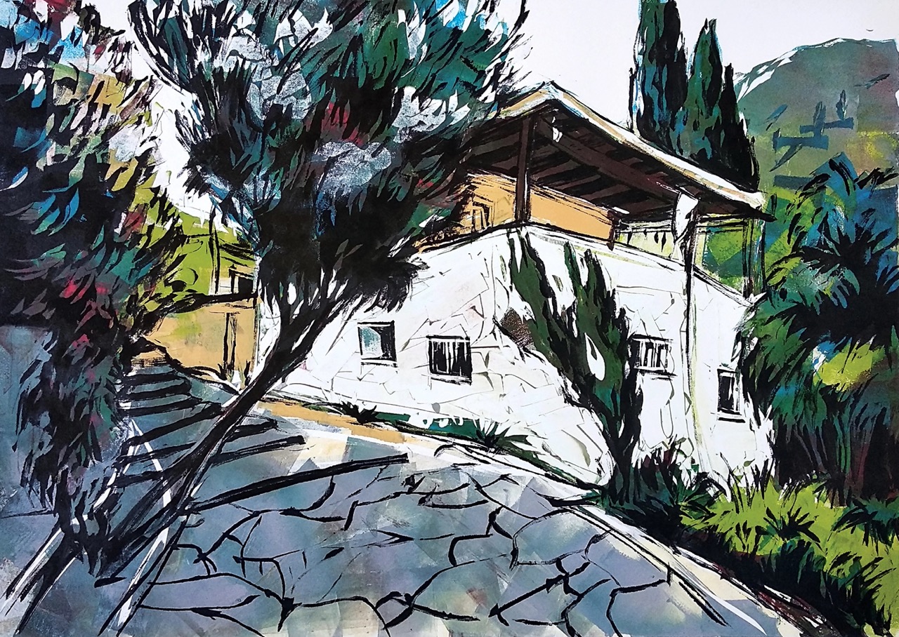 13_Tetiana Ocheredko_The English village of Karmi_monotype_61х86сm_2020_web Duży