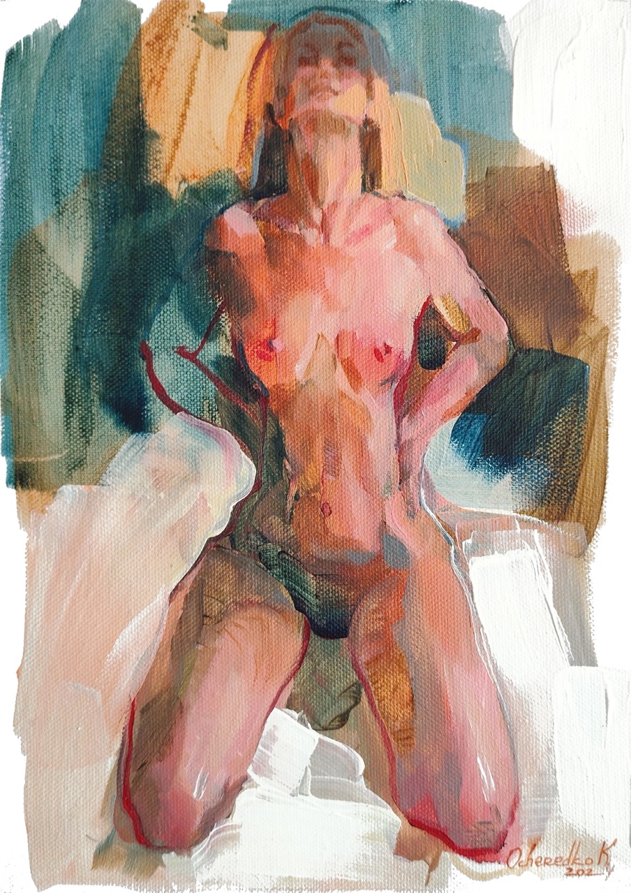 3_Kateryna Ocheredko_Sketch1_Summer delight_Літня насолода_acrylic on canvas_30х21cm_2024_web Duży