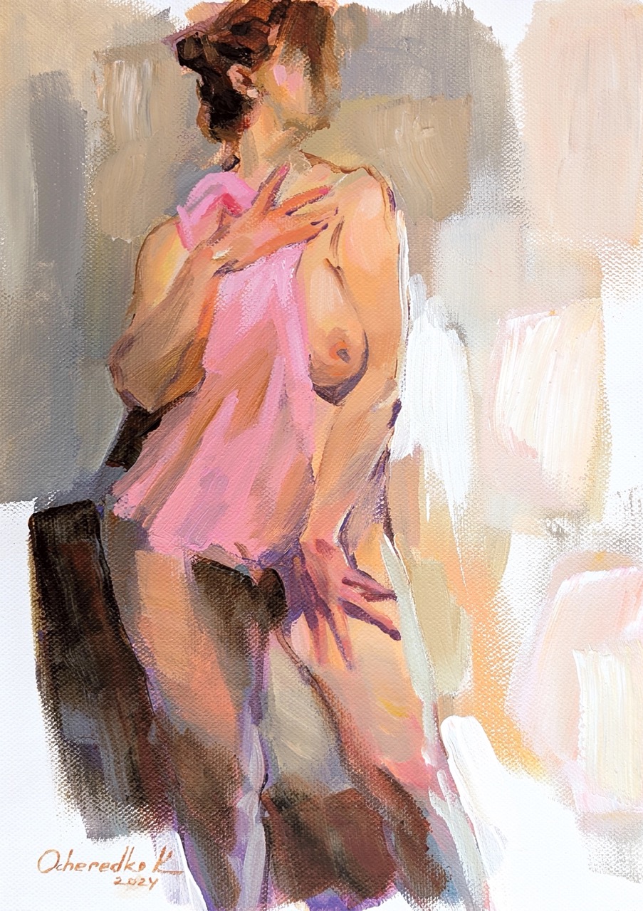 4_Kateryna Ocheredko_Sketch3. A moment of delight_Мить захоплення_acrylic on canvas_30х21cm_2024_web Duży