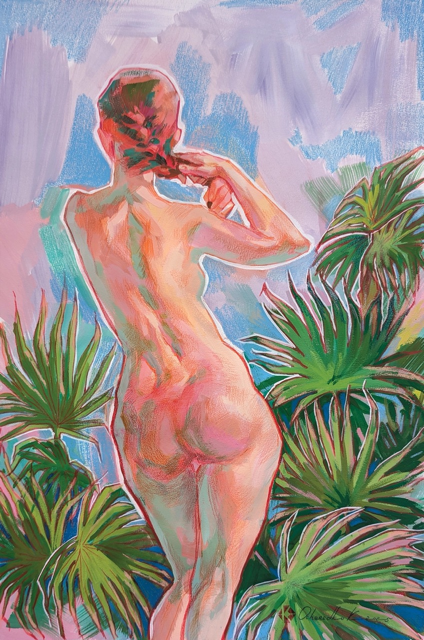 4_Kateryna Ocheredko_Szept morza_guash, colored pencils on paper_55x36cm_paper 57x38cm_2025_web Duży