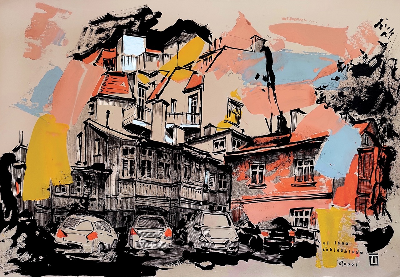 5_Tetiana Ocheredko_Sketch25. Sopot, ul. Jana Sobieskiego _color paper, ink, gouahe, pencil_35x50m_2024_web Duży