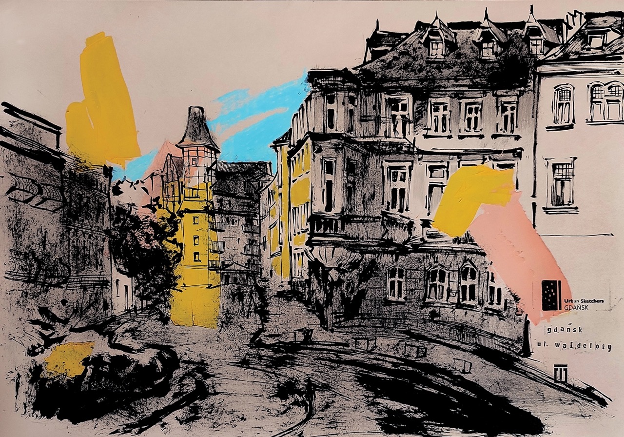 6_Tetiana Ocheredko_Sketch24. Gdansk, ul.Wajdeloty  _color paper, ink, gouaсhe, pencil_35x50m_2024 copy Duży