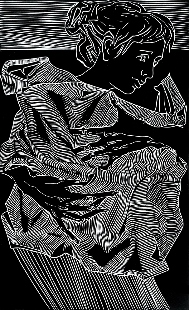 9_Kateryna Ocheredko_Life is in your hands_linocut_work size 25x15cm_paper size 39x27cm_2023 (2) copy