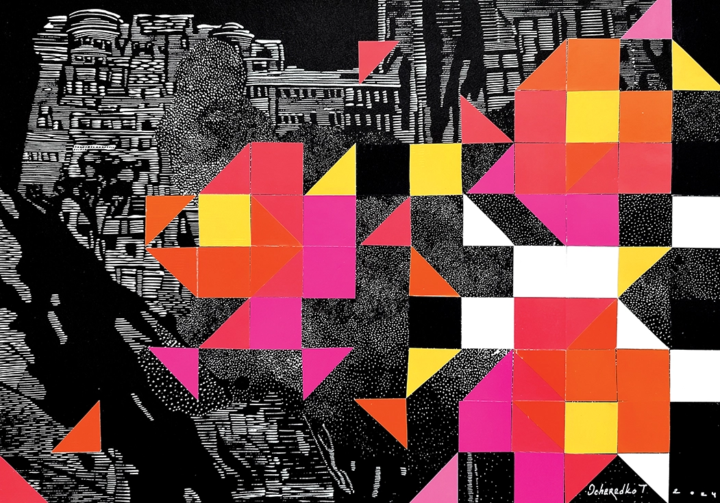 11_Tetiana Ocheredko_Encoded Power_collage linocut & color paper_30x_42cm_2024_web