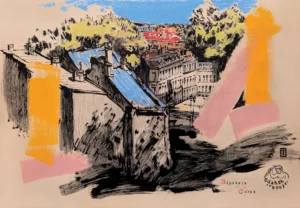 "Sketch 67. Biskupia Górka 3", 2025, ink, pencil, acrylic on paper, 35x50 cm, Tetiana Ocheredko