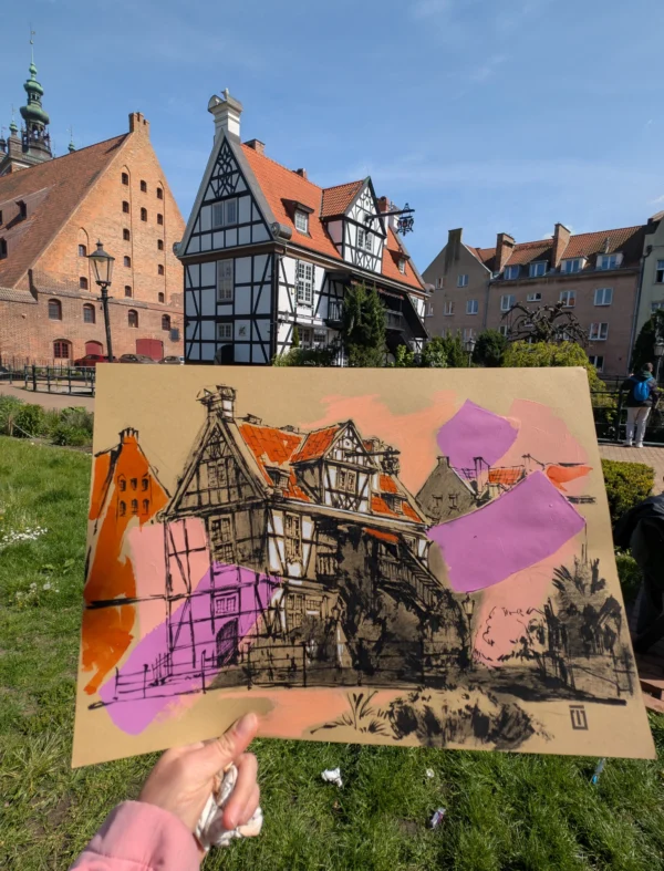 "Sketch 68. The House of Millers in Gdansk", 2025, ink, pencil, acrylic on paper, 30x42 cm, Tetiana Ocheredko - Image 2