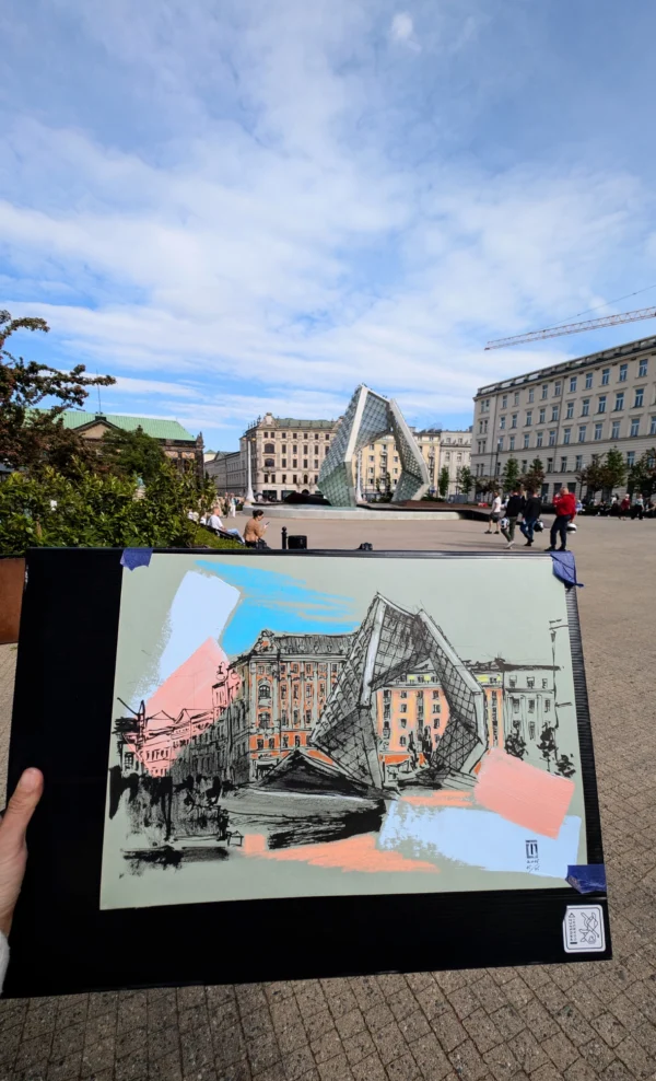 "Sketch 69. Poznań. Plac Wolności", 2025, ink, pencil, acrylic on paper, 30x42 cm, Tetiana Ocheredko - Image 2