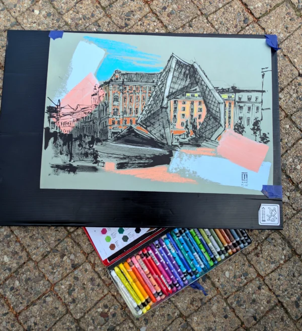 "Sketch 69. Poznań. Plac Wolności", 2025, ink, pencil, acrylic on paper, 30x42 cm, Tetiana Ocheredko - Image 3