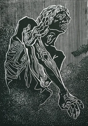Untitled, 2024, linocut, 20x14cm, Kateryna Ocheredko