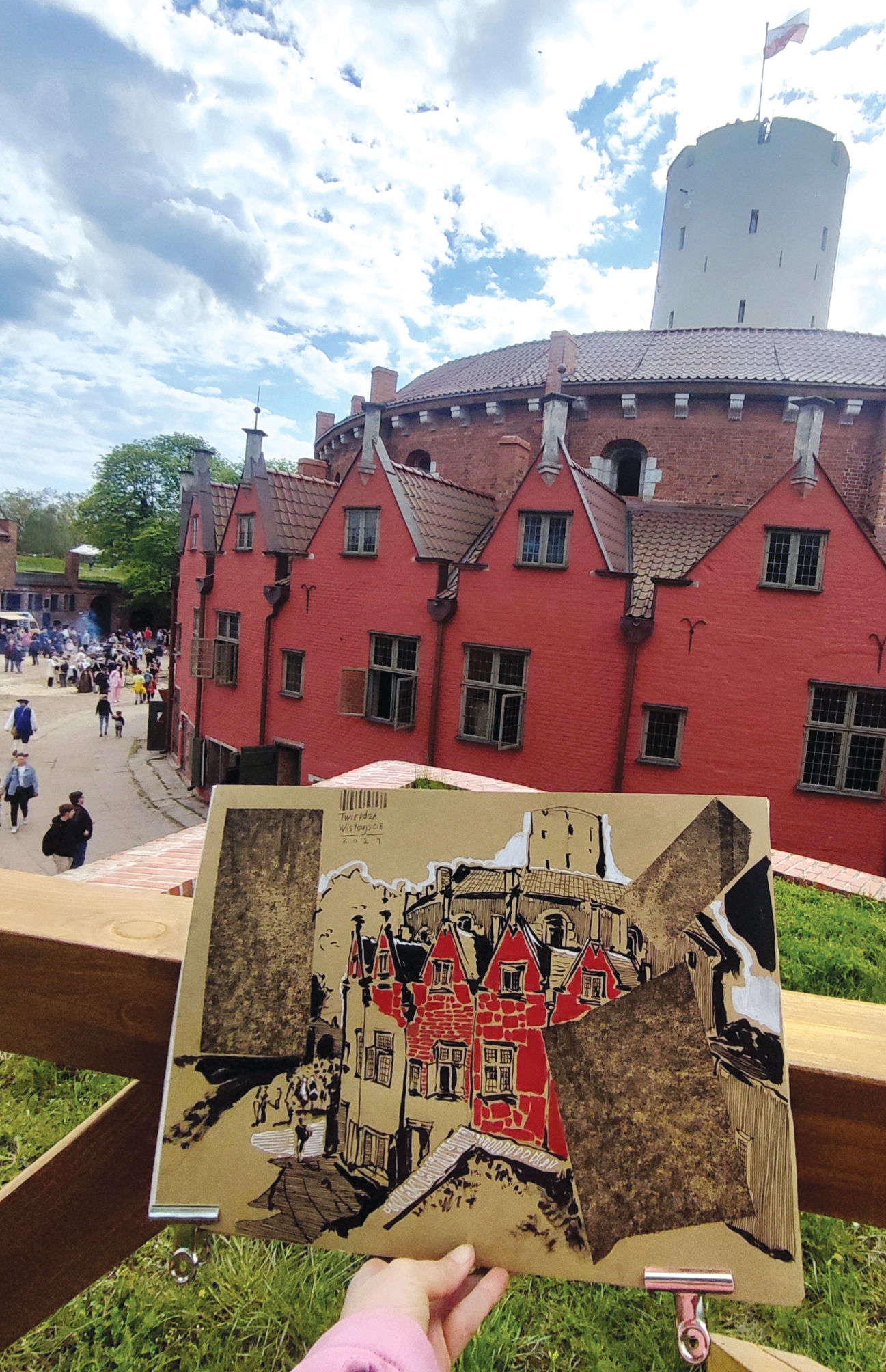 “Sketch 4. Twierdza Wisłoujście”, 2024, ink, markers on color paper, 30x42 cm, Tetiana Ocheredko - Image 2