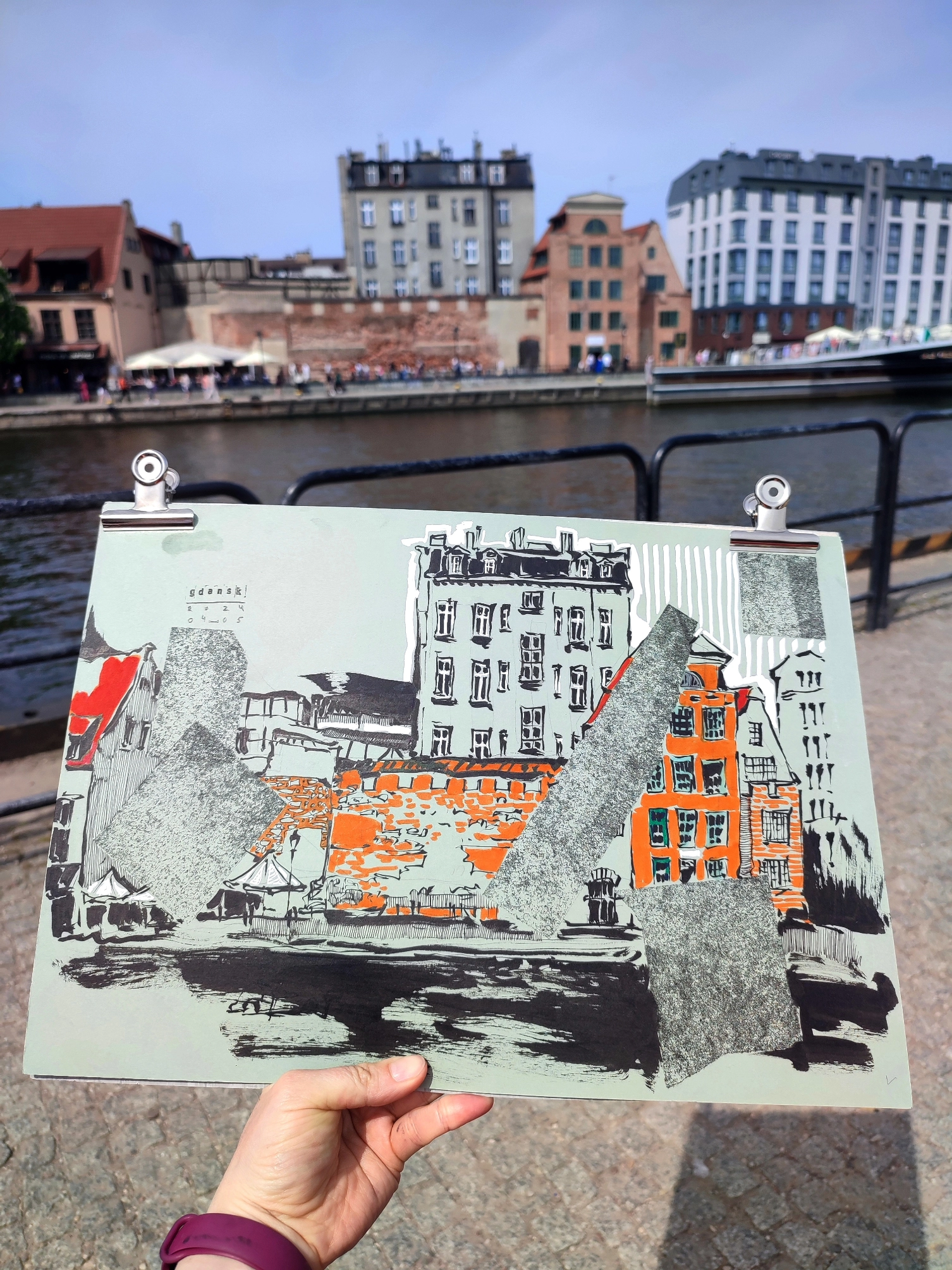 “Sketch 5. Gdańsk Ołowianka”, 2024, ink, markers on color paper, 30x42 cm, Tetiana Ocheredko - Image 2