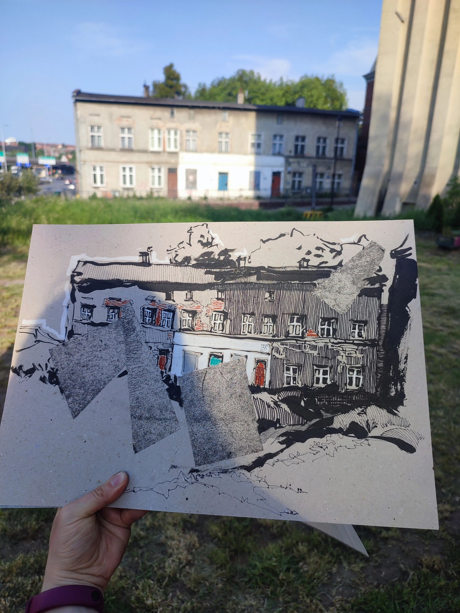 “Sketch 10. Biskupia Górka”, 2024, ink, oil pastels on color paper, 30x42 cm, Tetiana Ocheredko - Image 2