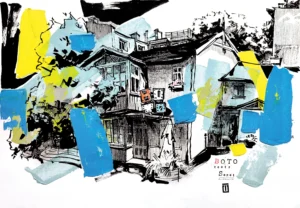 “Sketch 12. Teatr BOTO. Sopot”, 2024, ink, gouache on paper, 35×50 cm, Tetiana Ocheredko