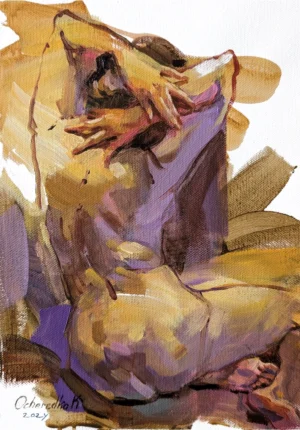 “Sketch 5. A minute of pleasure”, 2024, acrylic on canvas, 30х21cm, Kateryna Ocheredko