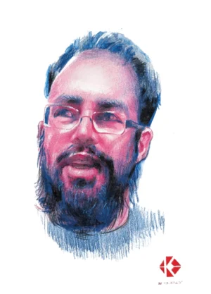 “Portrait 4”, 2025, coloured pencil on paper, 21x15 cm, Kateryna Ocheredko