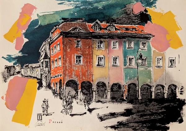 “Poznan”, 2025, ink, pencils, gouache on paper, 30x42 cm, Tetiana Ocheredko