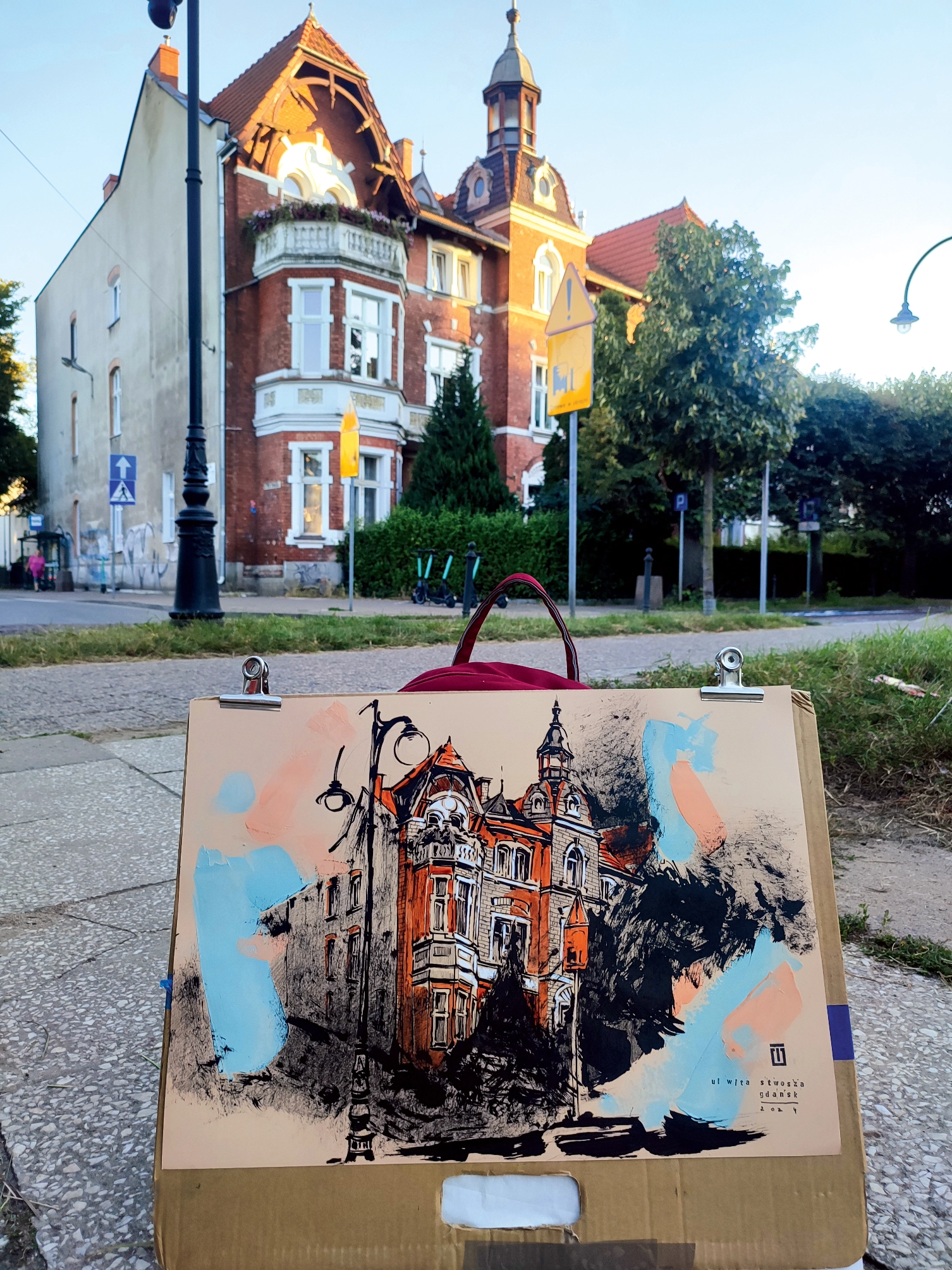 “Sketch 30. Gdansk, ul. Wita Stwosza”, 2024, ink, gouache, pencil on color paper, 35×50 cm, Tetiana Ocheredko - Image 2