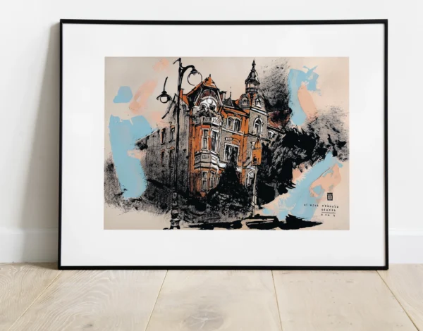 “Sketch 30. Gdansk, ul. Wita Stwosza”, 2024, ink, gouache, pencil on color paper, 35×50 cm, Tetiana Ocheredko - Image 3