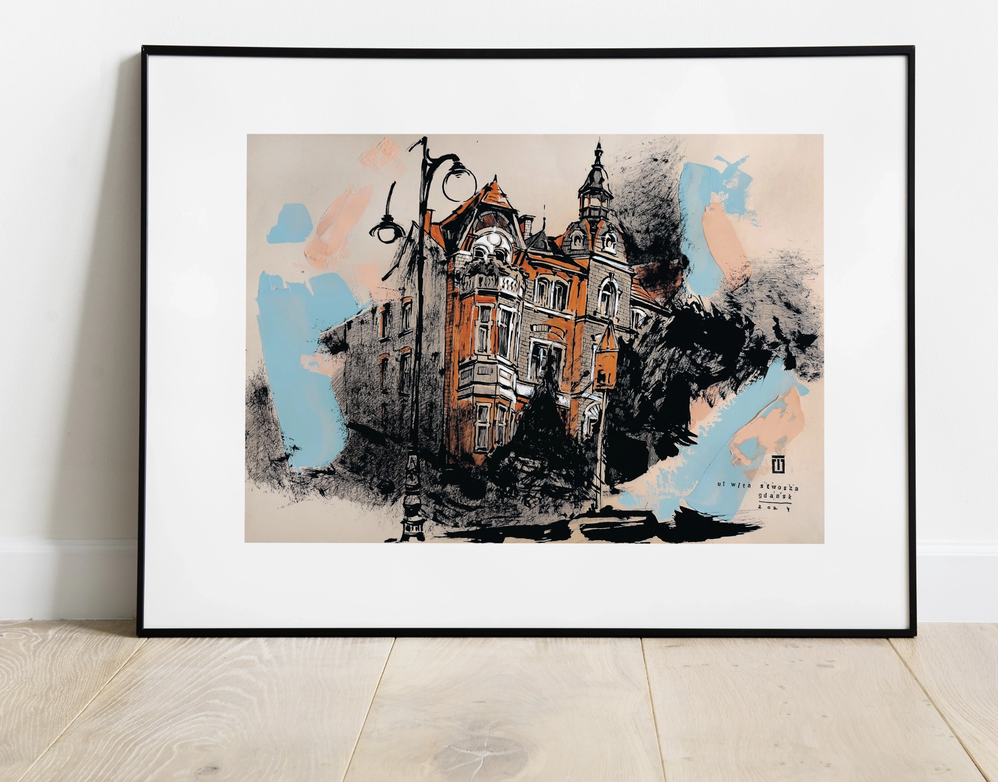 “Sketch 30. Gdansk, ul. Wita Stwosza”, 2024, ink, gouache, pencil on color paper, 35×50 cm, Tetiana Ocheredko - Image 3