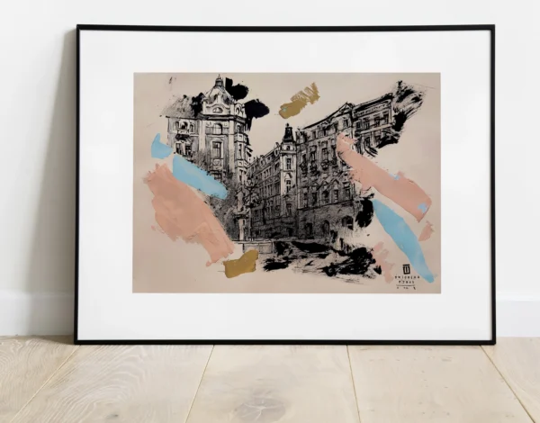 “Sketch 32. Świdnica. Rynek”, 2024, ink, gouache, pencil on color paper, 35×50 cm, Tetiana Ocheredko - Image 3