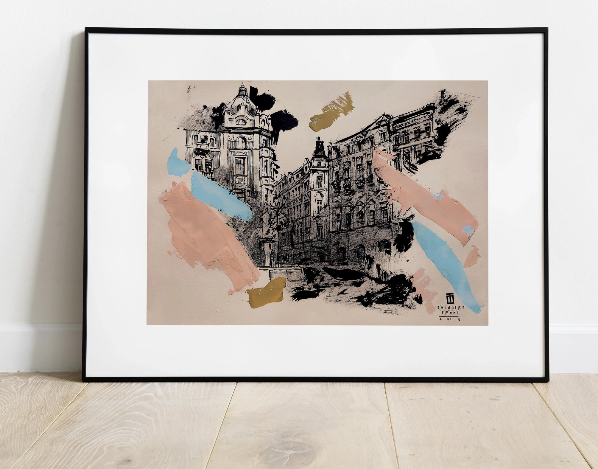 “Sketch 32. Świdnica. Rynek”, 2024, ink, gouache, pencil on color paper, 35×50 cm, Tetiana Ocheredko - Image 3