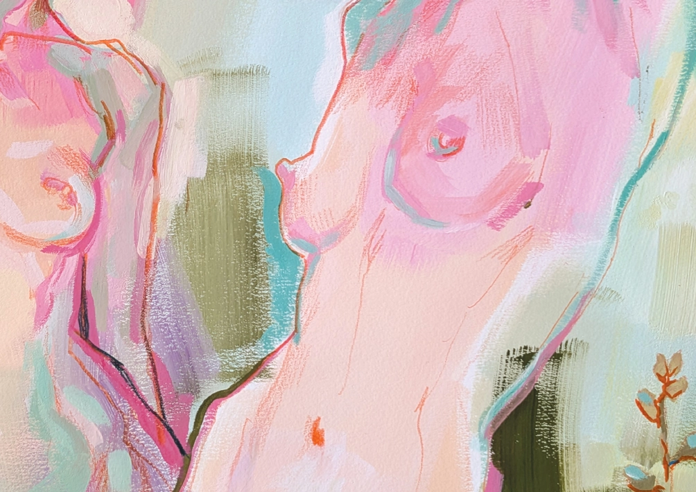 “Secrets of the Hollyhocks”, 2025, gouache, colored pencils on paper, 55x36cm, paper size 57x38cm, Kateryna Ocheredko - Image 3