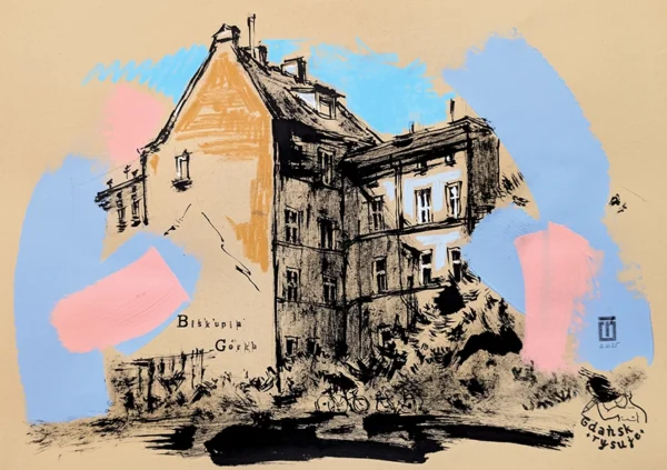 “Biskupia Górka 2”, 2025, ink, pencils, acrylic on paper, 30x42 cm, Tetiana Ocheredko