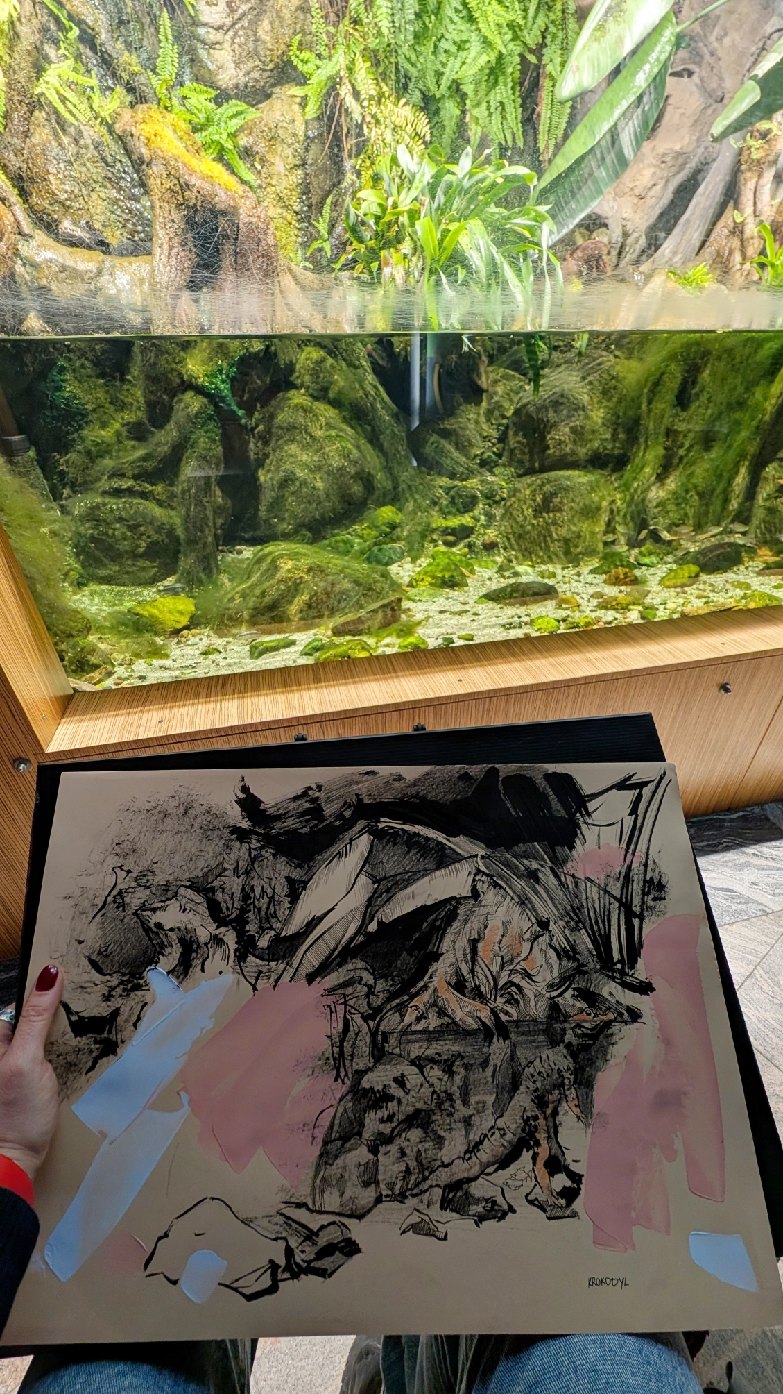 “Sketch 49. Crocodile. Aquarium Gdynia”, 2024, ink, pencil, gouache on color paper, 35x50 cm, Tetiana Ocheredko - Image 2