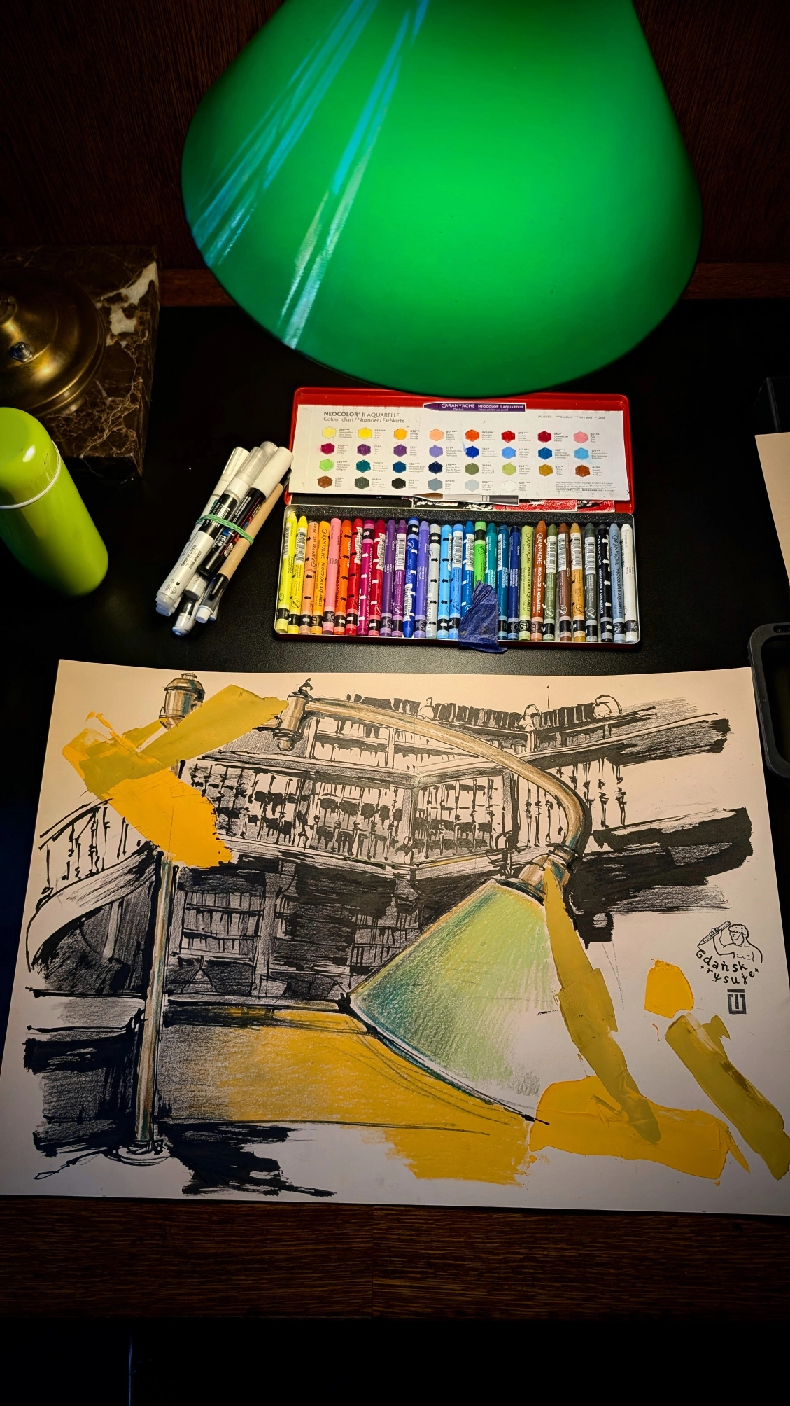 “Sketch 53. University Library in Poznan”, 2025, ink, pencil, acrylic on color paper, 35x50 cm, Tetiana Ocheredko - Image 2