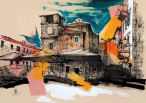 “Kotor. Montenegro”, 2025, ink, pencil, acrylic on paper, 50x70 cm, Tetiana Ocheredko