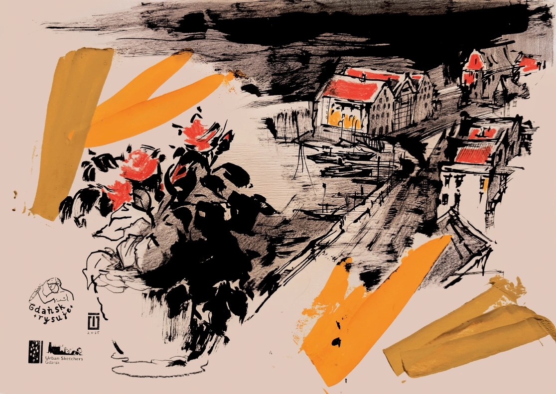 “Sketch 54. 14 February”, 2025, ink, pencil, acrylic on color paper, 35x50 cm, Tetiana Ocheredko