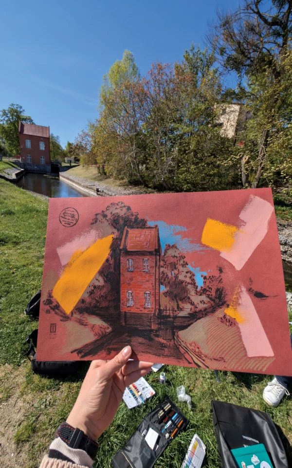 "Sketch 62. Hydroelectric Power Plant", 2025, ink, pencil, acrylic on paper, 30x42 cm, Tetiana Ocheredko - Image 2