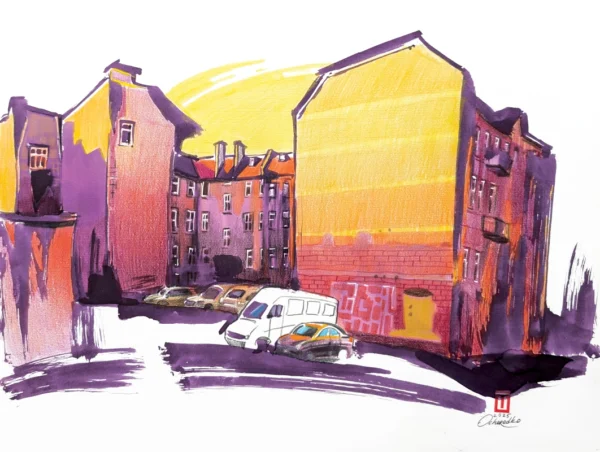 "Sketch 63. Gdansk", 2025, ink, pencil on paper, 31x41 cm, Tetiana Ocheredko
