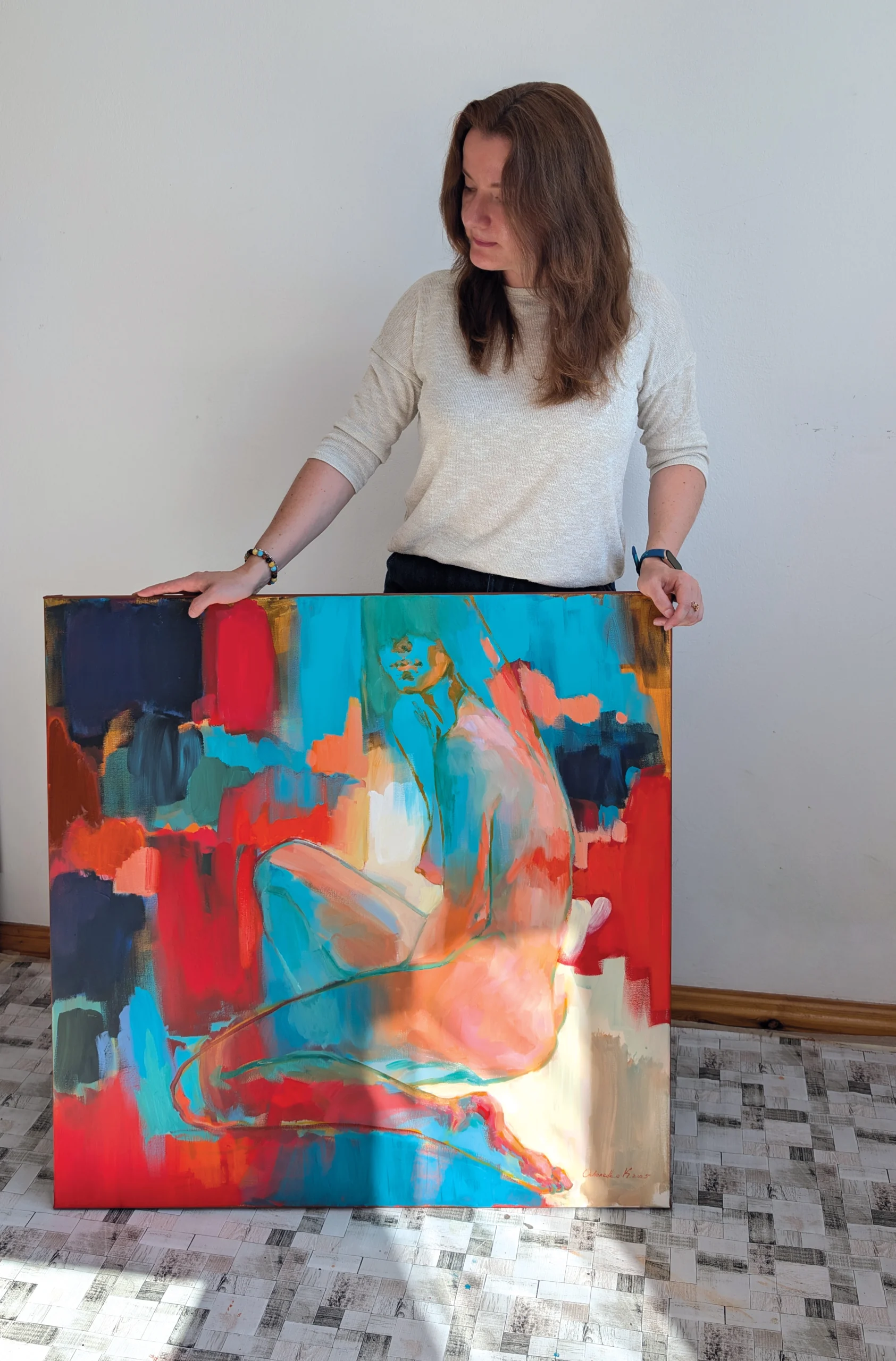 1_Kateryna Ocheredko_Сліди змін_Traces of Change_acrylic, oil on canvas_90x90cm_2025_6 copy