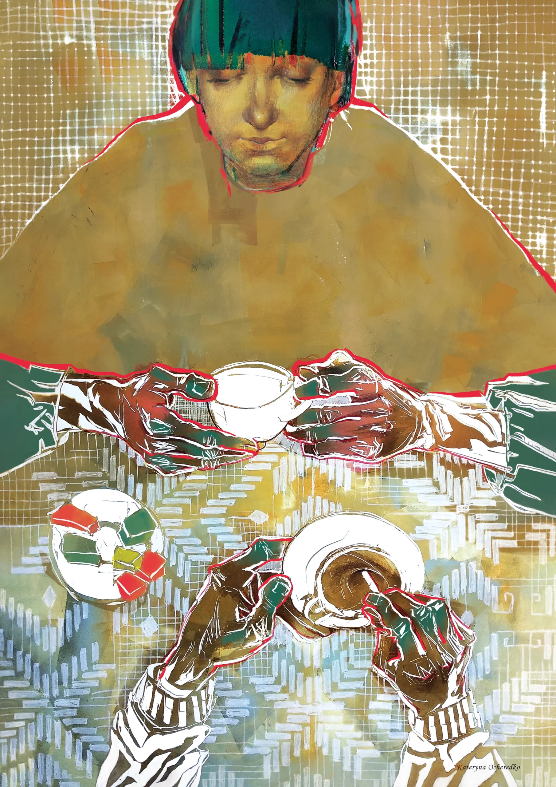 Painting: "Aroma of tea", monotype, 2D, 2023, Kateryna Ocheredko